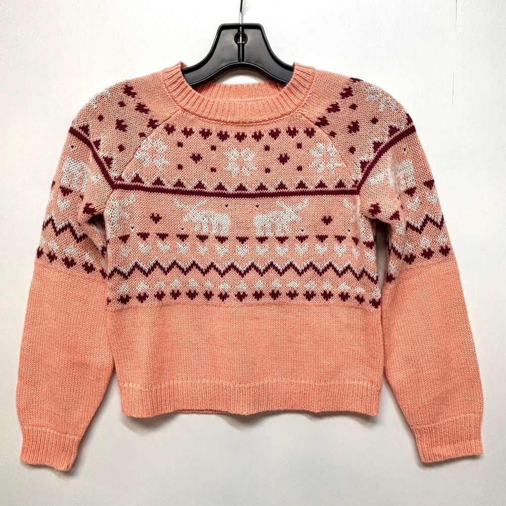 Evsie Girls Sweater Moose with Hearts Girl's Size 9 Pullover Sweater